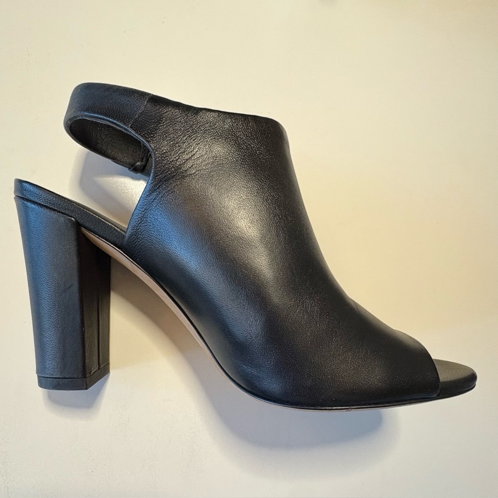 Vince Black Leather Peep-Toe Block Heel Mules Size 6 - Picture 4 of 8